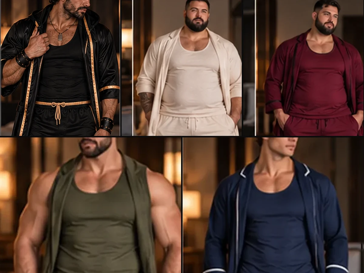 Unbuttoned core colors—black, white, maroon, olive and navy—shown on different male builds